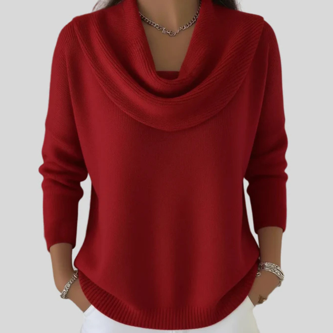 Viola | Elegant Draped Cowl-Neck Long Sleeve Sweater