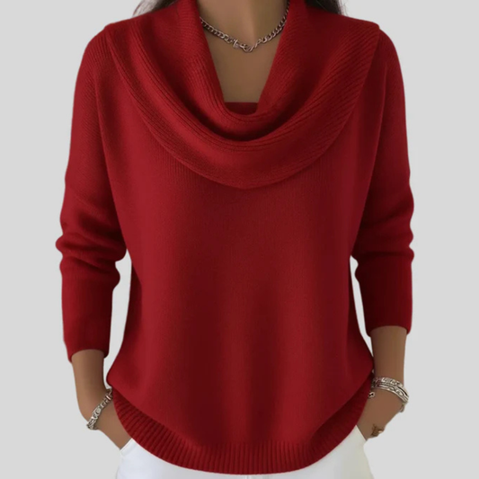 Viola | Elegant Draped Cowl-Neck Long Sleeve Sweater