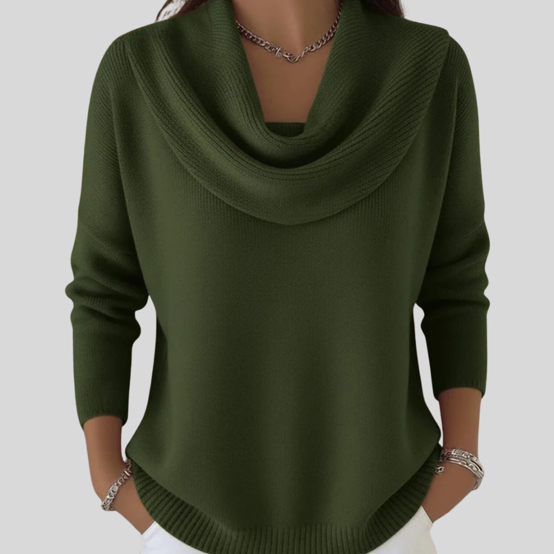 Viola | Elegant Draped Cowl-Neck Long Sleeve Sweater
