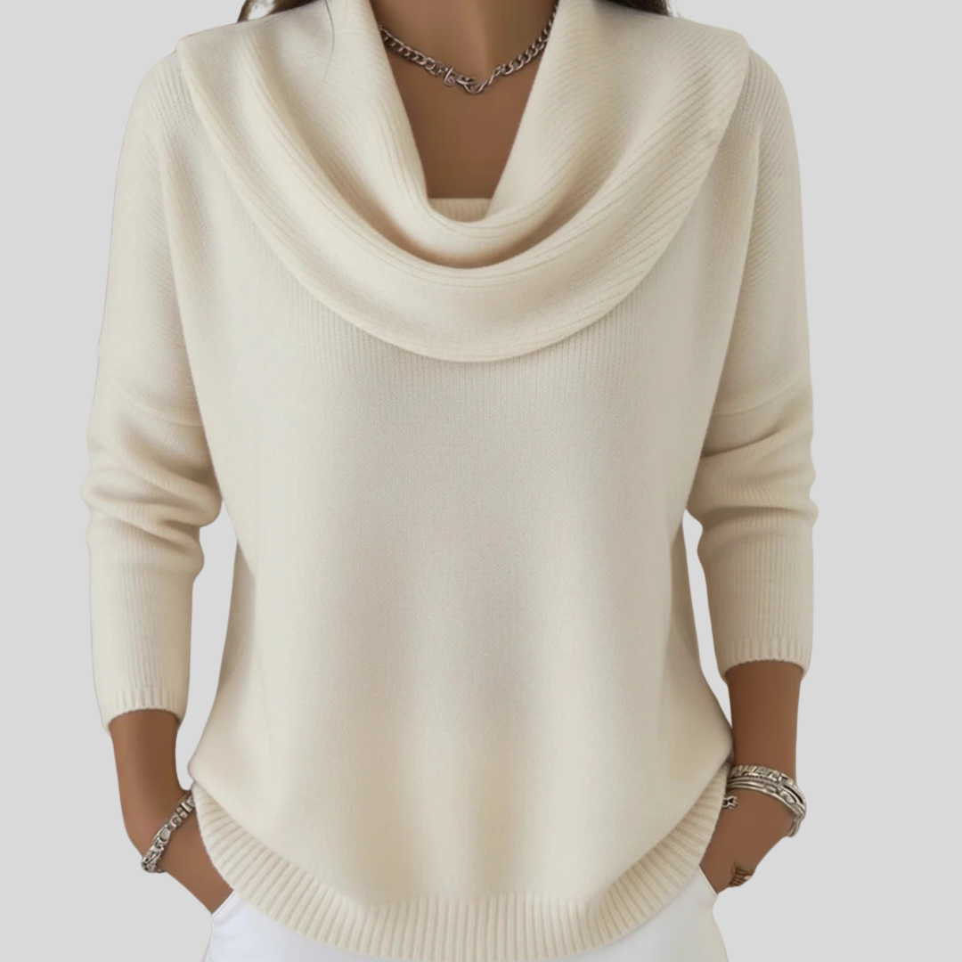 Viola | Elegant Draped Cowl-Neck Long Sleeve Sweater