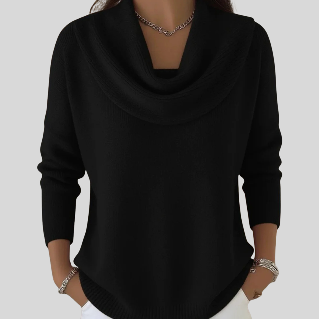 Viola | Elegant Draped Cowl-Neck Long Sleeve Sweater