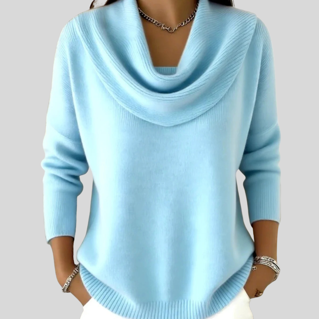 Viola | Elegant Draped Cowl-Neck Long Sleeve Sweater