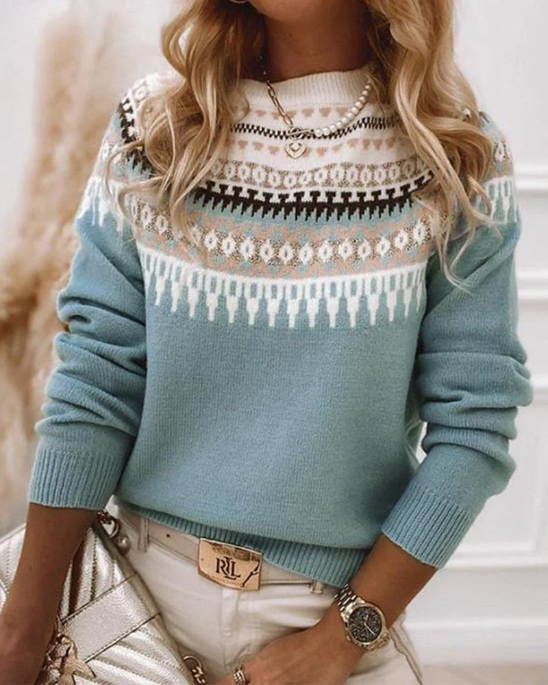 Waverly | Boho Crew-Neck Long Sleeve Sweater
