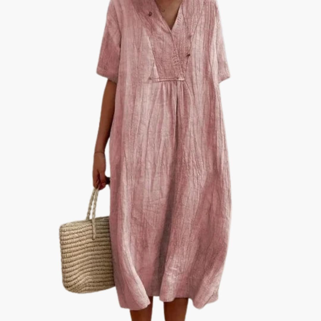 Valdine | Relaxed V-Neck Linen Midi Dress