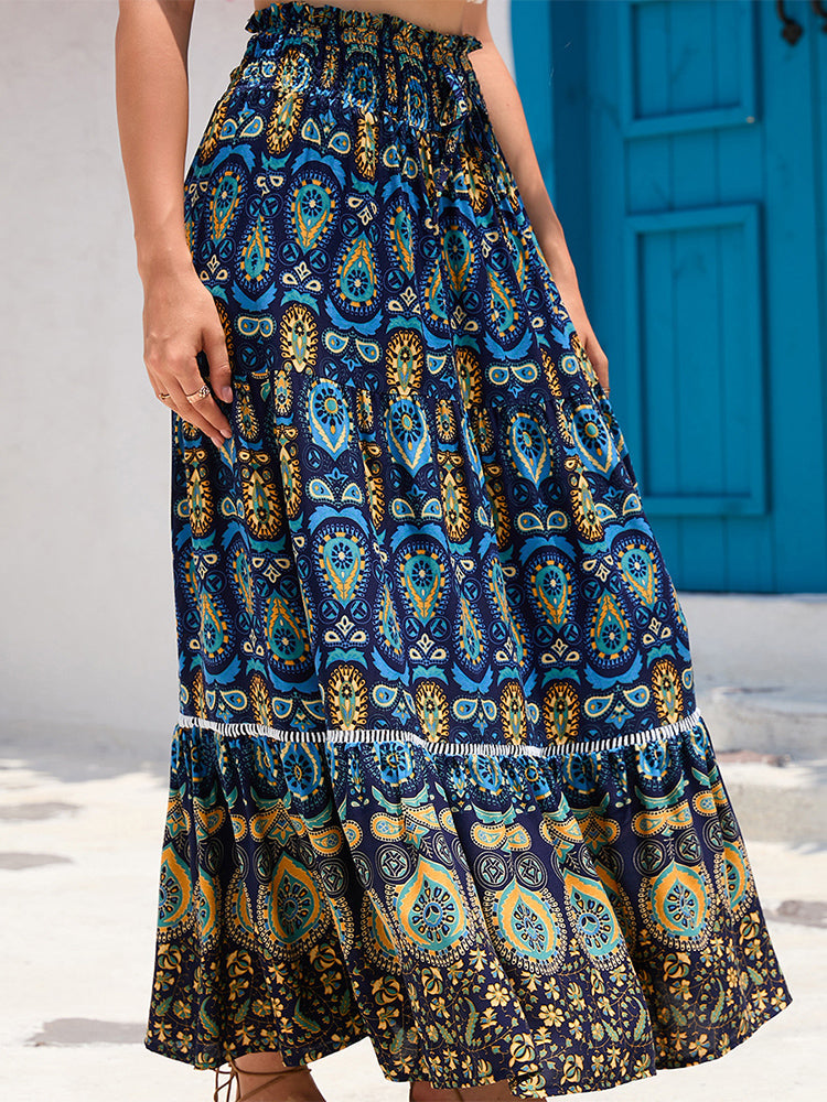 Jacinthe | Bohemian Printed Patchwork Maxi Skirt