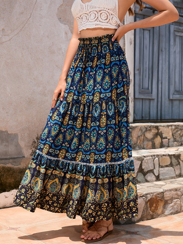Jacinthe | Bohemian Printed Patchwork Maxi Skirt