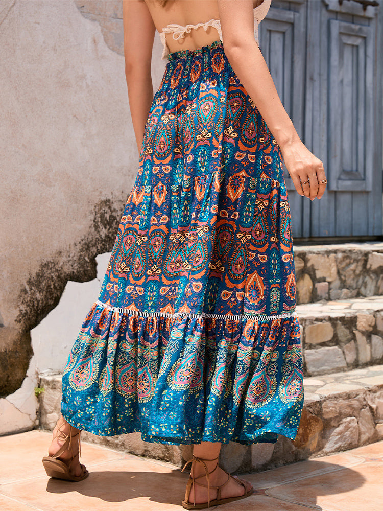 Jacinthe | Bohemian Printed Patchwork Maxi Skirt