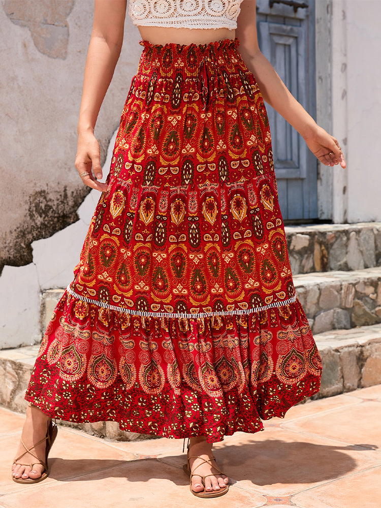 Jacinthe | Bohemian Printed Patchwork Maxi Skirt