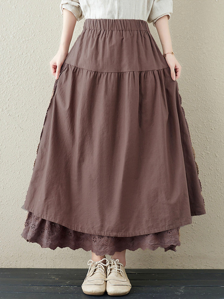 Eowyn | Lace Embroidery Two-Layer Linen Skirt