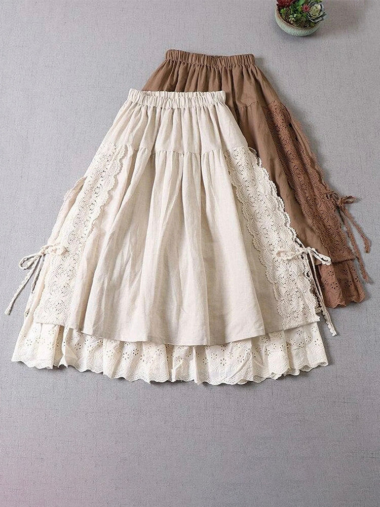 Eowyn | Lace Embroidery Two-Layer Linen Skirt
