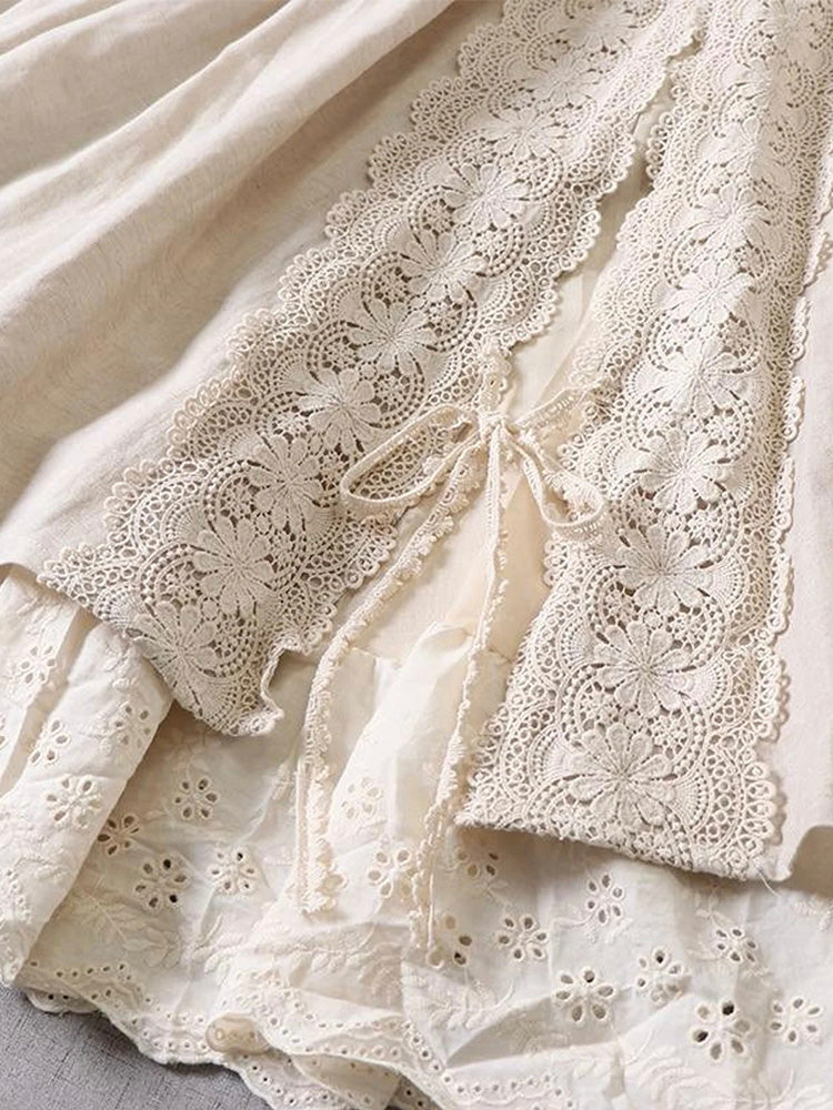 Eowyn | Lace Embroidery Two-Layer Linen Skirt