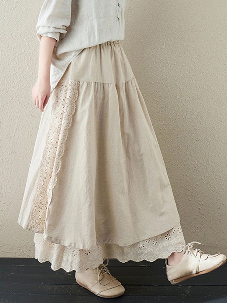 Eowyn | Lace Embroidery Two-Layer Linen Skirt