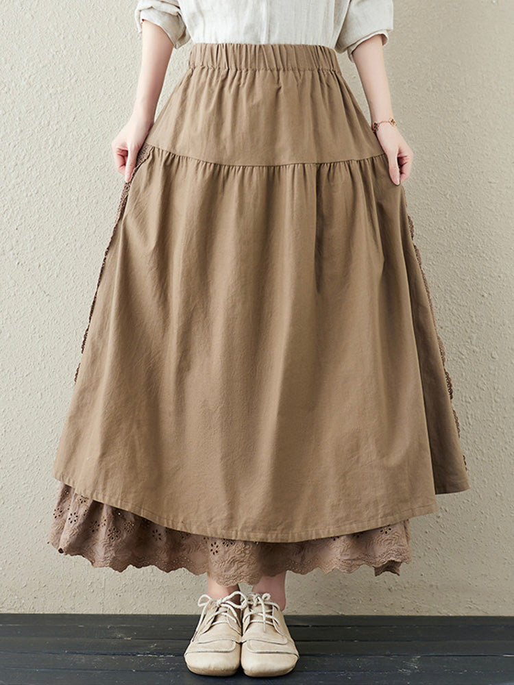 Eowyn | Lace Embroidery Two-Layer Linen Skirt