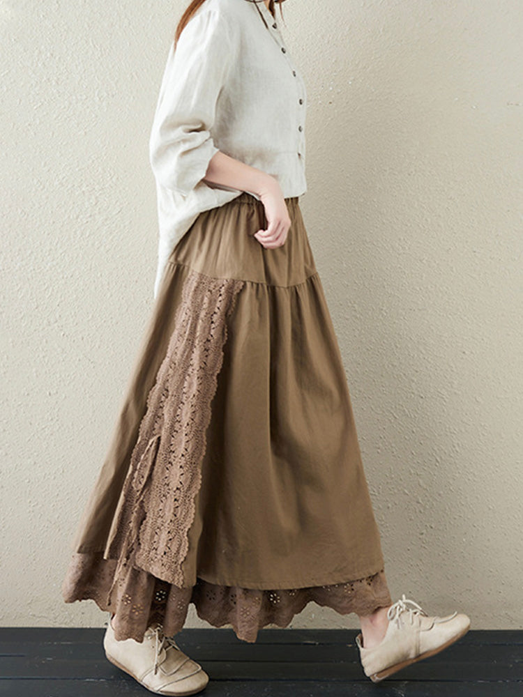 Eowyn | Lace Embroidery Two-Layer Linen Skirt