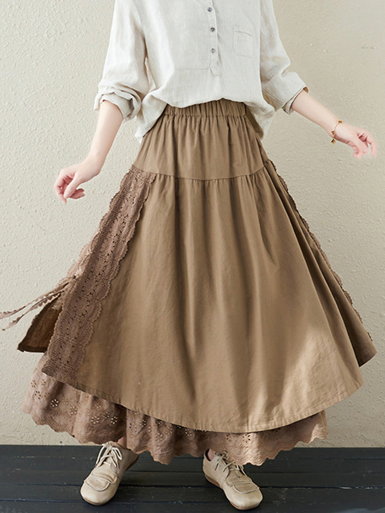 Eowyn | Lace Embroidery Two-Layer Linen Skirt