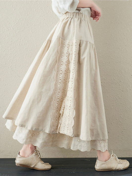 Eowyn | Lace Embroidery Two-Layer Linen Skirt