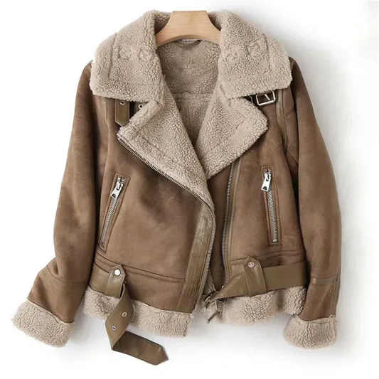 Mireia | Leather Sherpa Coat