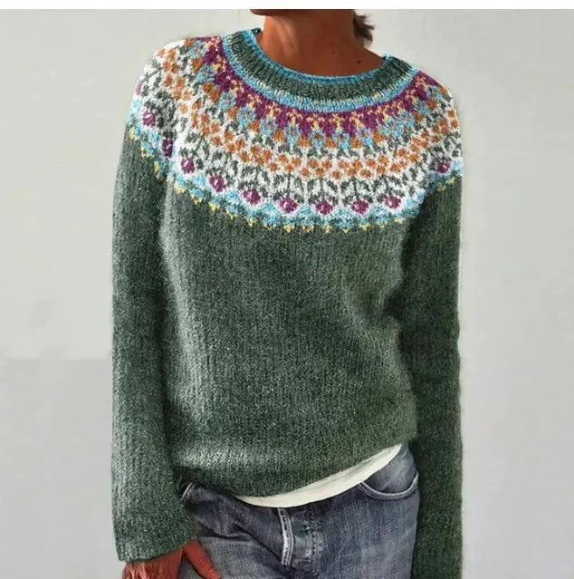 Charlotte | Isle Striped Yoke Long Sleeve Sweater