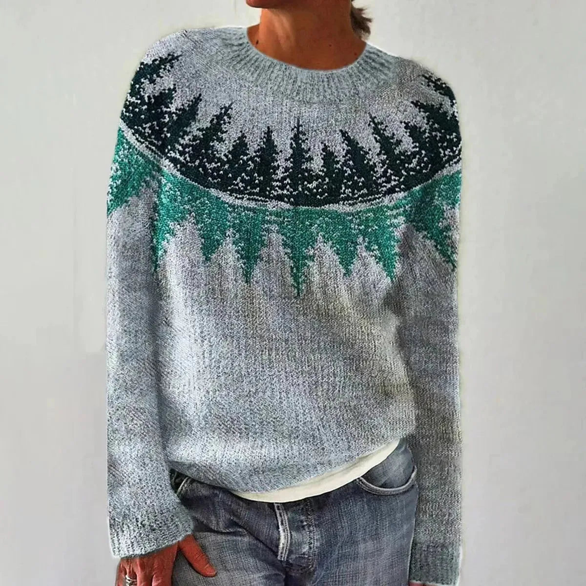 Charlotte | Isle Striped Yoke Long Sleeve Sweater
