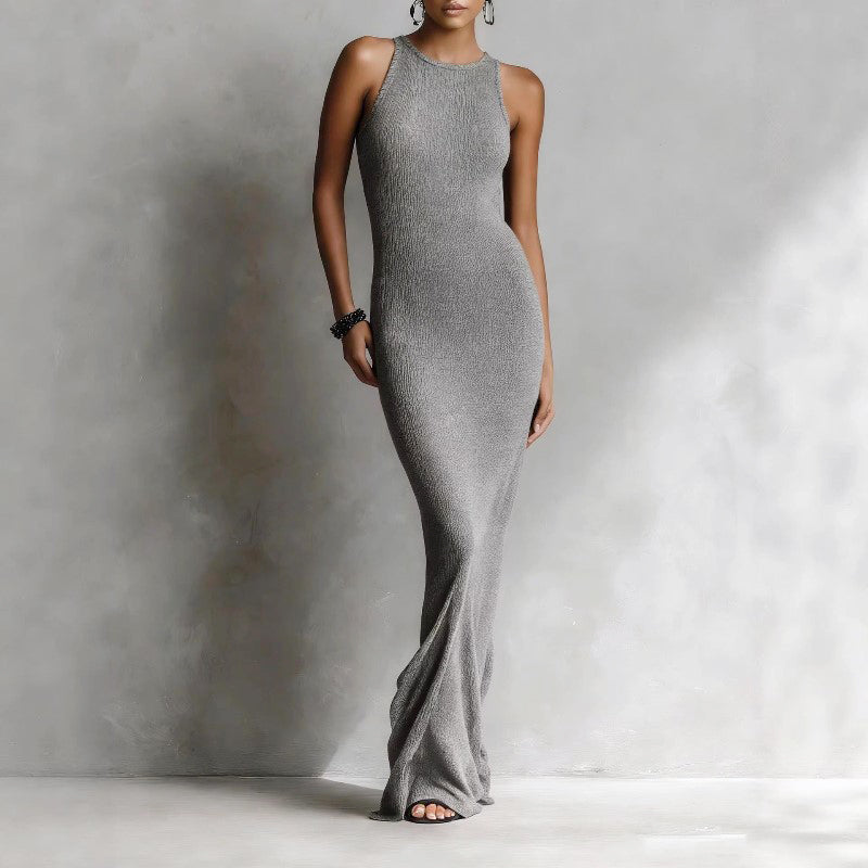 Zoey | Fitted Sleeveless Ribbed Knit Maxi Dress