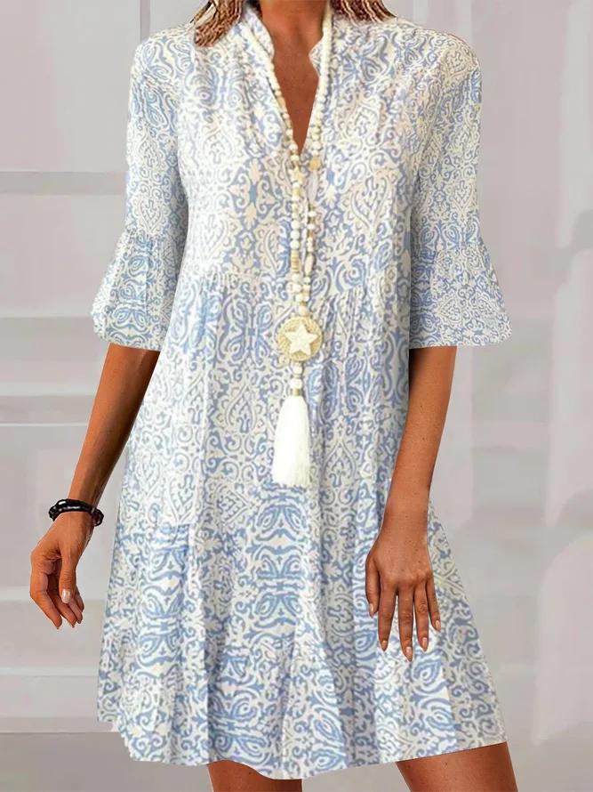 Larkspur | Bohemian Midi Dress with Bell Sleeves and V Neck