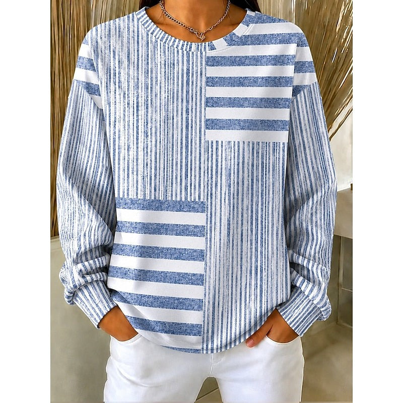 Adelaide | Women's Striped Colorblock Crew Neck Sweatshirt