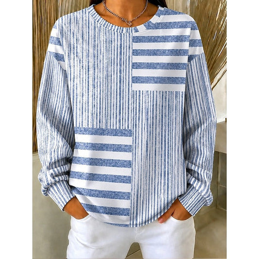 Adelaide | Women's Striped Colorblock Crew Neck Sweatshirt