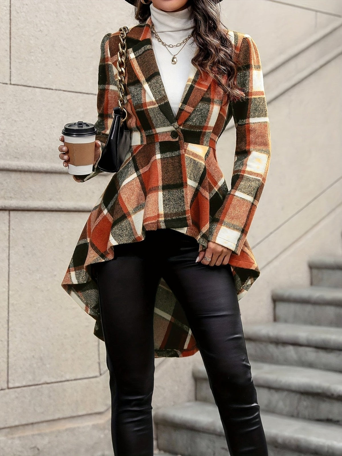 Adele | Women's Draped Plaid Jacket for Winter