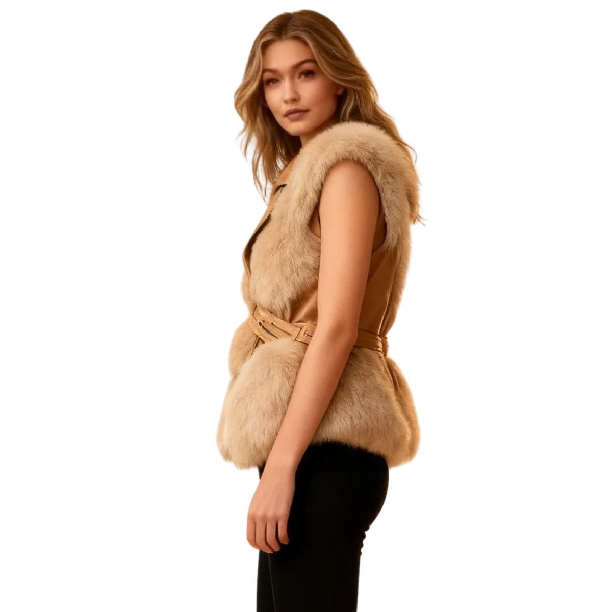 Adelheid | Belted Leather Vest with Fur Trim photo