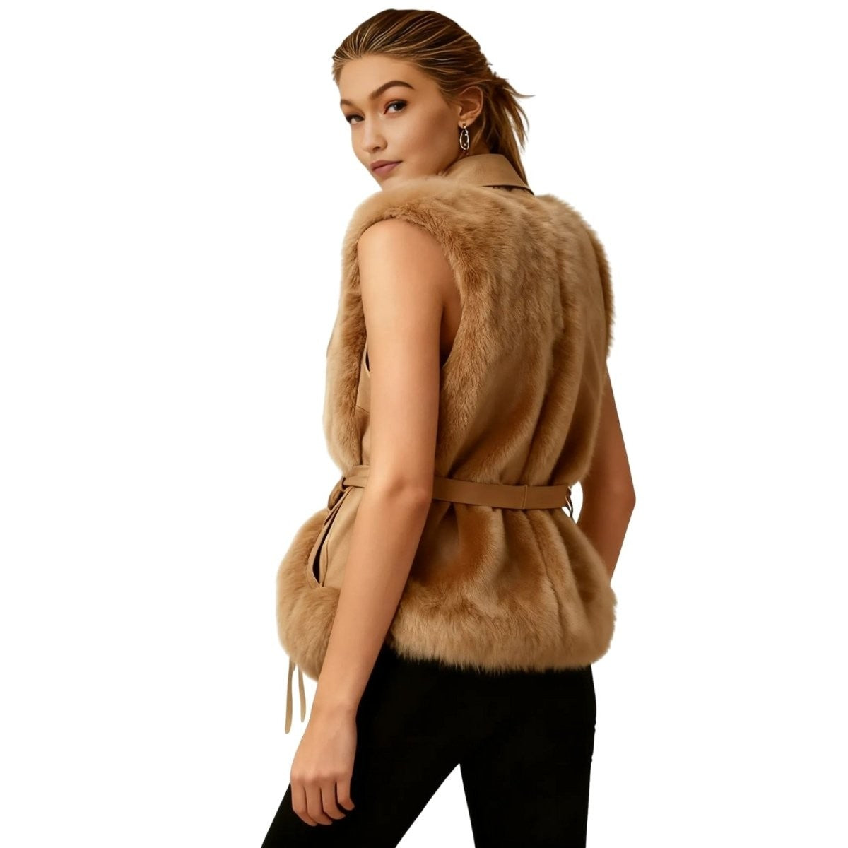 Adelheid | Belted Leather Vest with Fur Trim photo