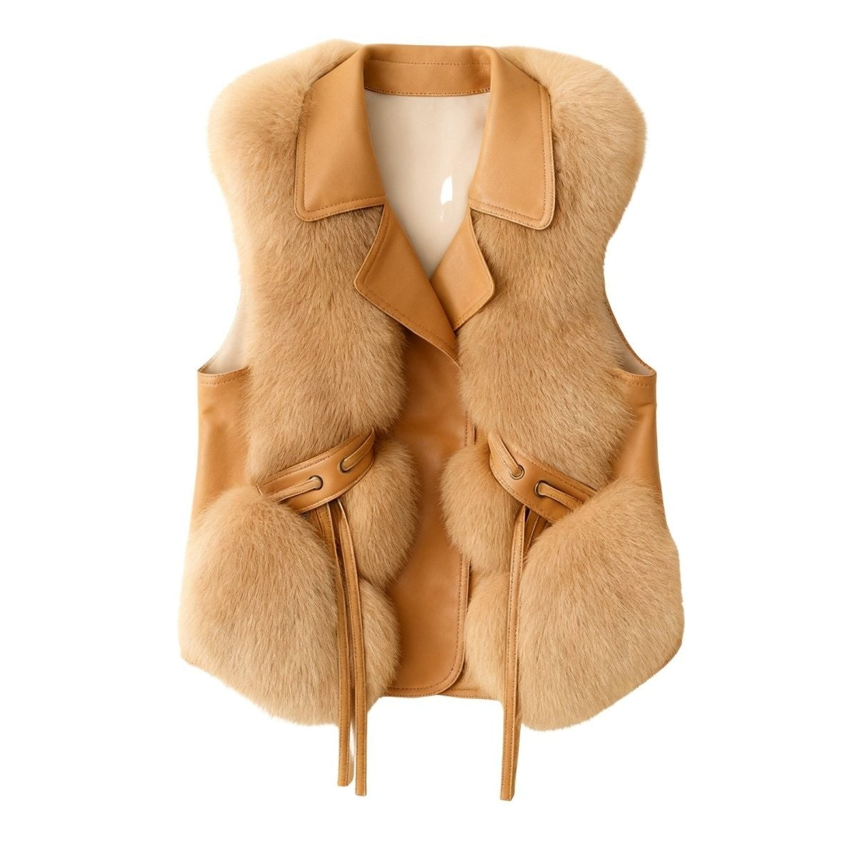 Adelheid | Belted Leather Vest with Fur Trim photo