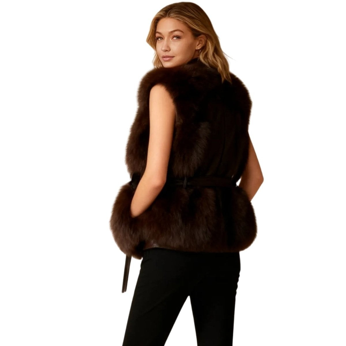Adelheid | Belted Leather Vest with Fur Trim photo