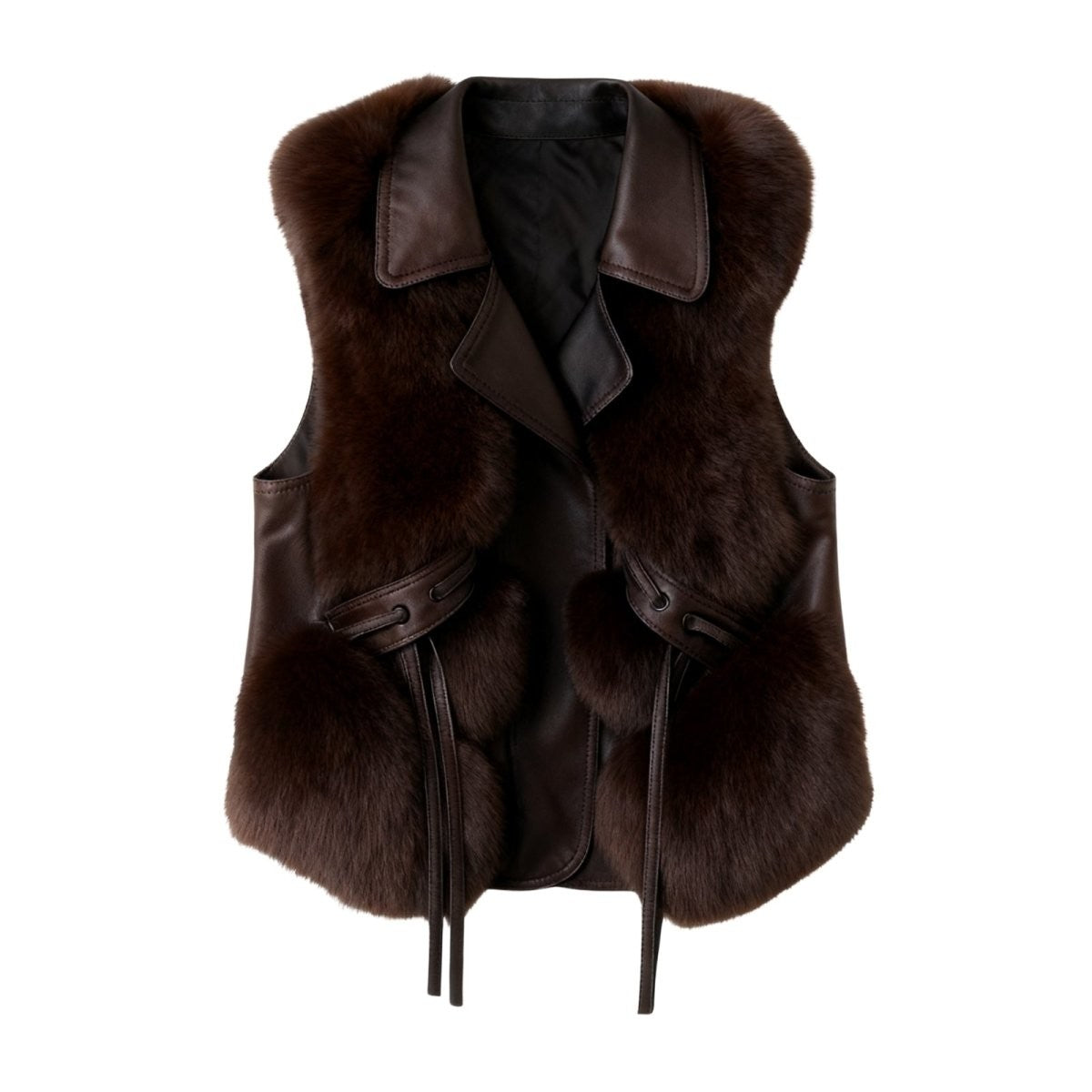 Adelheid | Belted Leather Vest with Fur Trim photo