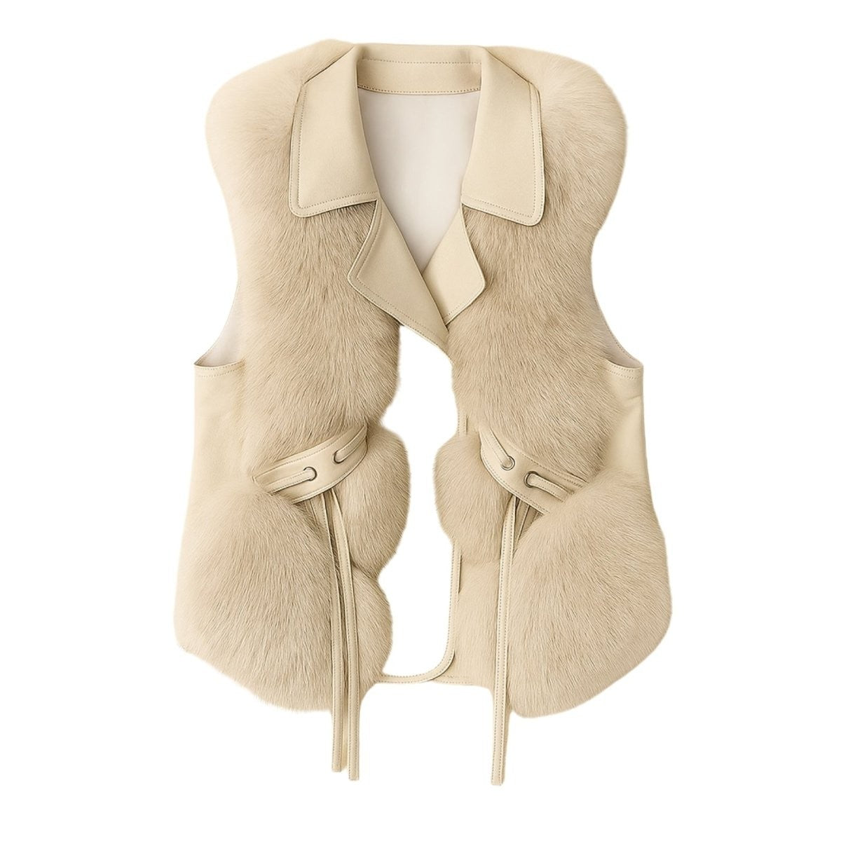 Adelheid | Belted Leather Vest with Fur Trim photo