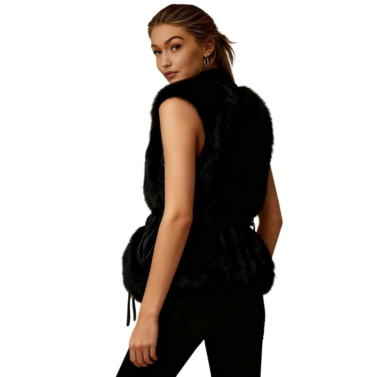 Adelheid | Belted Leather Vest with Fur Trim photo