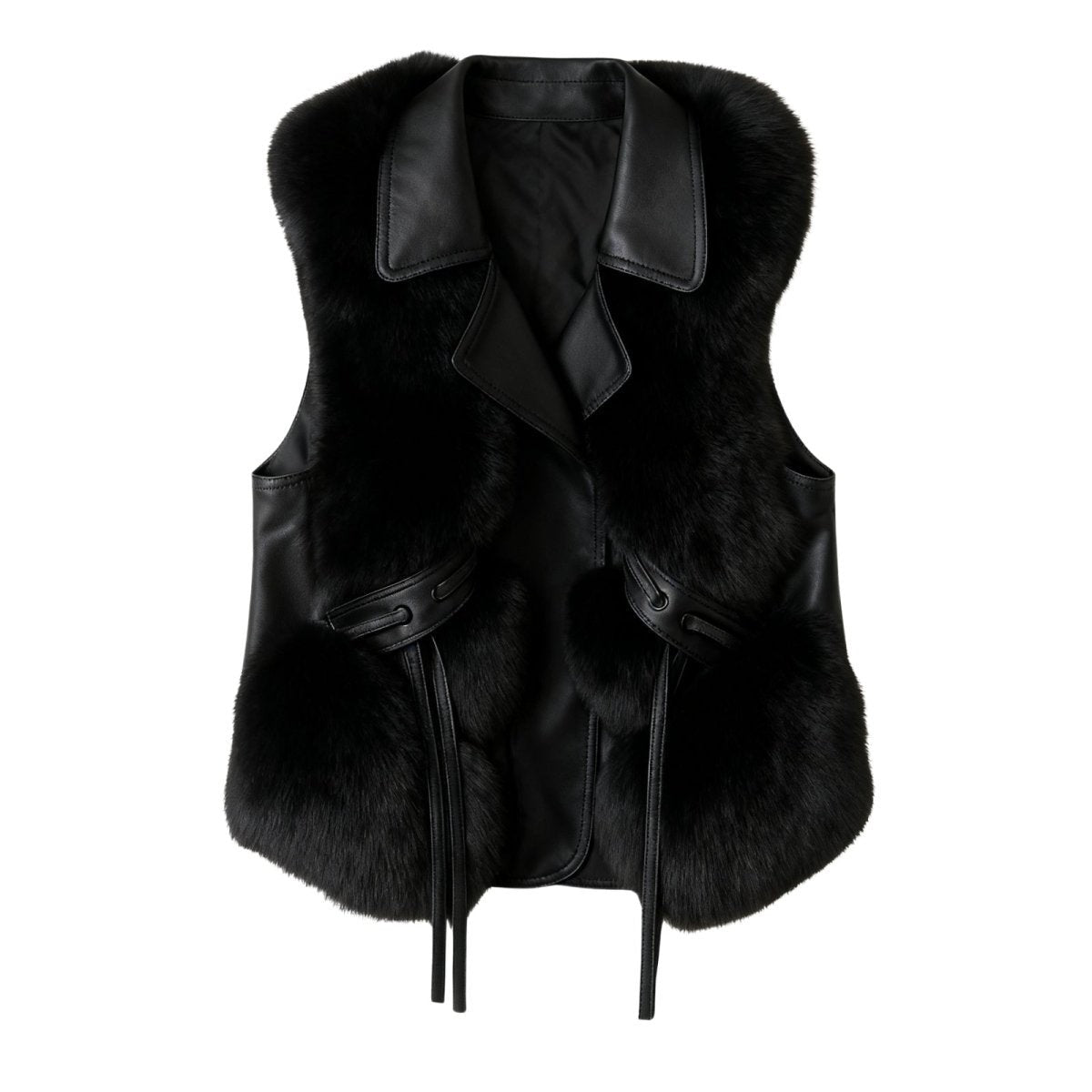 Adelheid | Belted Leather Vest with Fur Trim photo