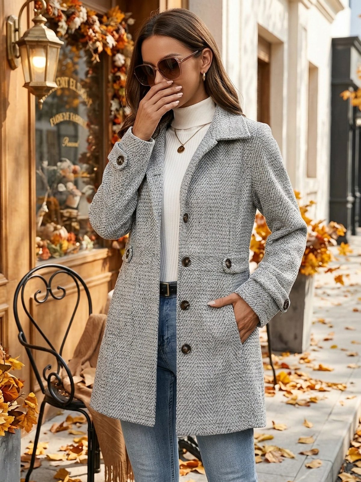 Adriana | Women's Waist-Defining Herringbone Coat