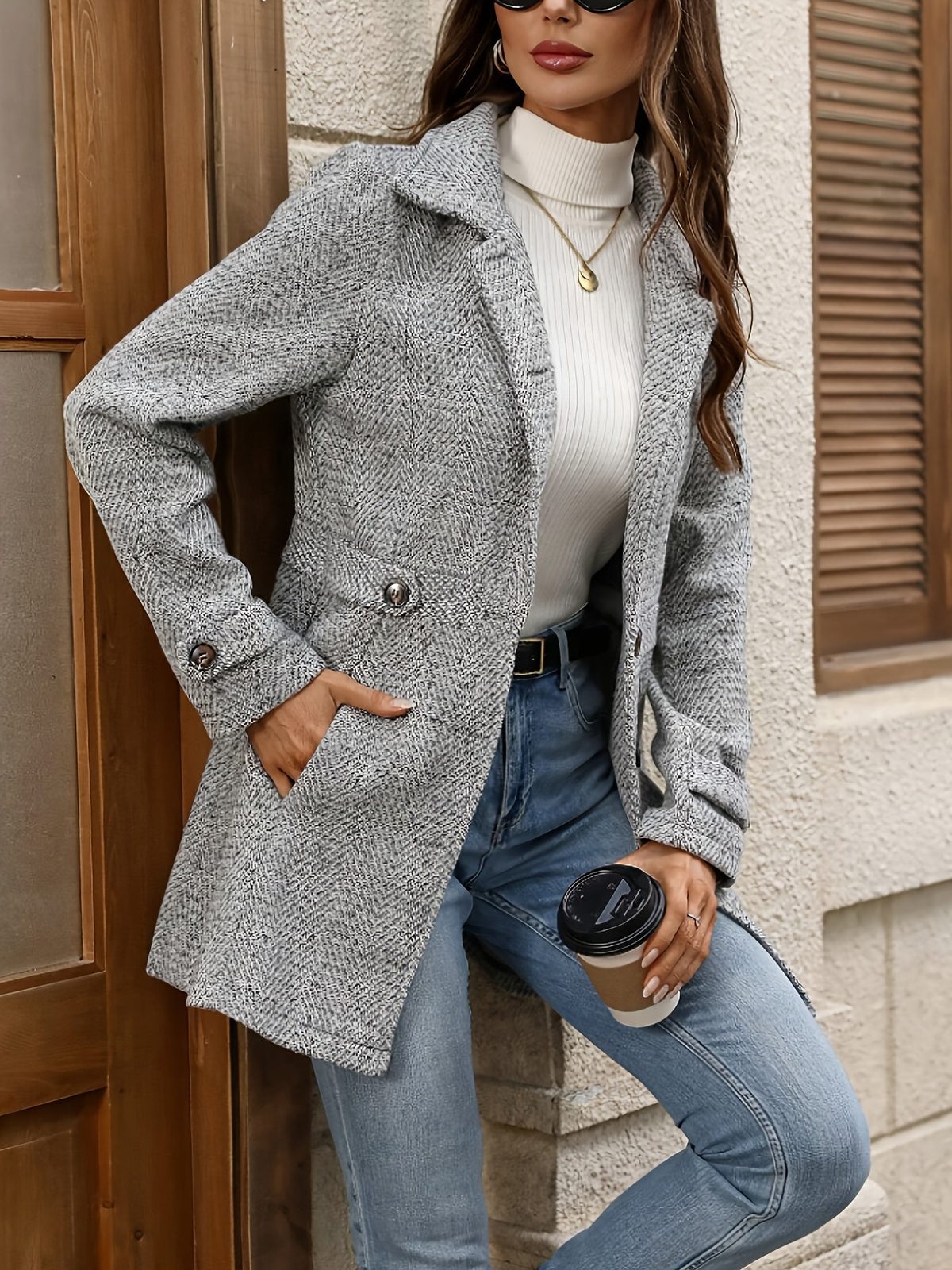 Adriana | Women's Waist-Defining Herringbone Coat