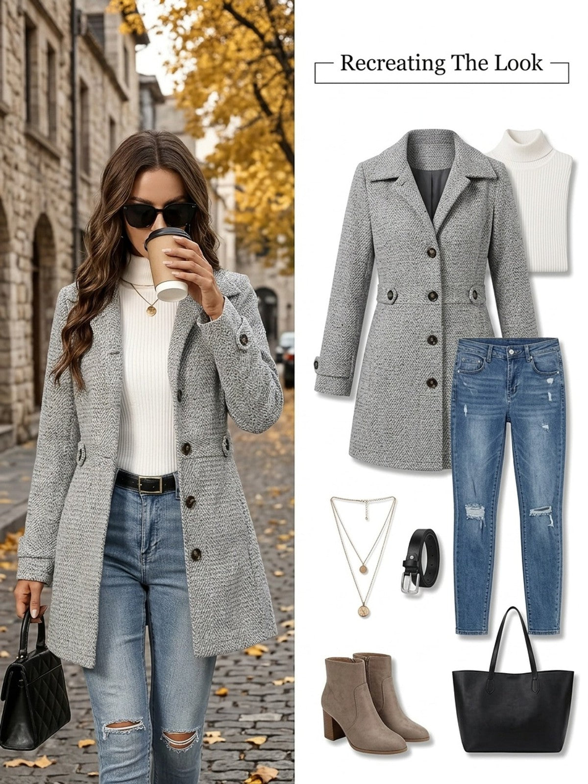 Adriana | Women's Waist-Defining Herringbone Coat
