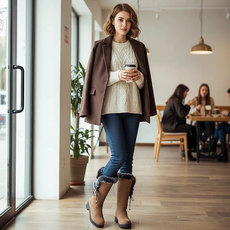 Calandra | Women's Fur-Trimmed Knee-High Winter Boots
