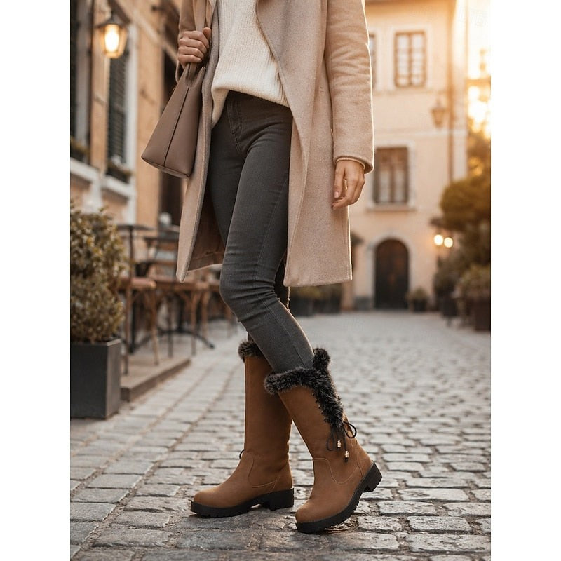 Calandra | Women's Fur-Trimmed Knee-High Winter Boots