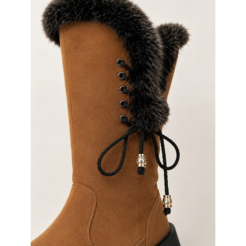 Calandra | Women's Fur-Trimmed Knee-High Winter Boots