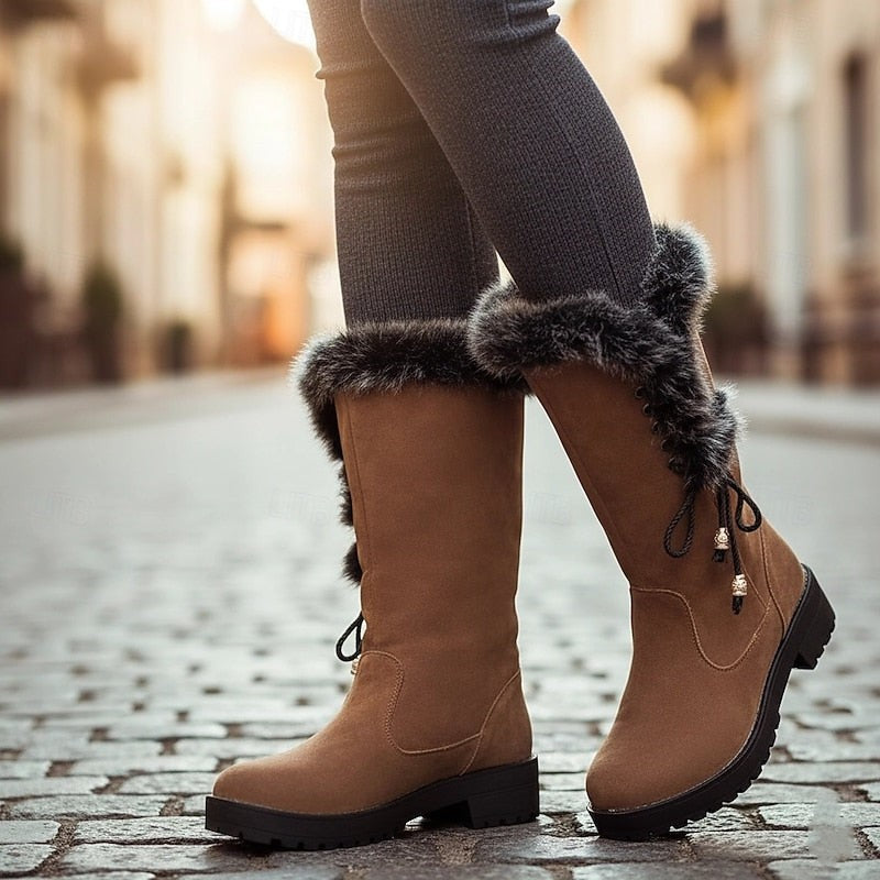 Calandra | Women's Fur-Trimmed Knee-High Winter Boots