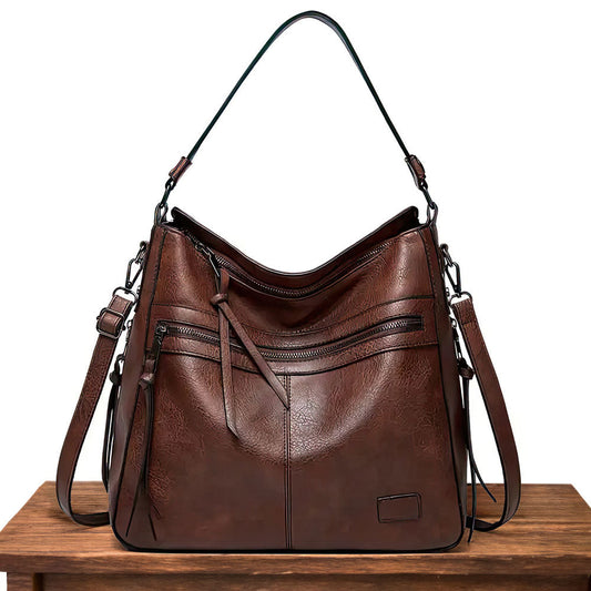 Philippine | Leather Shoulder Bag with Adjustable Strap and Multiple Zippers