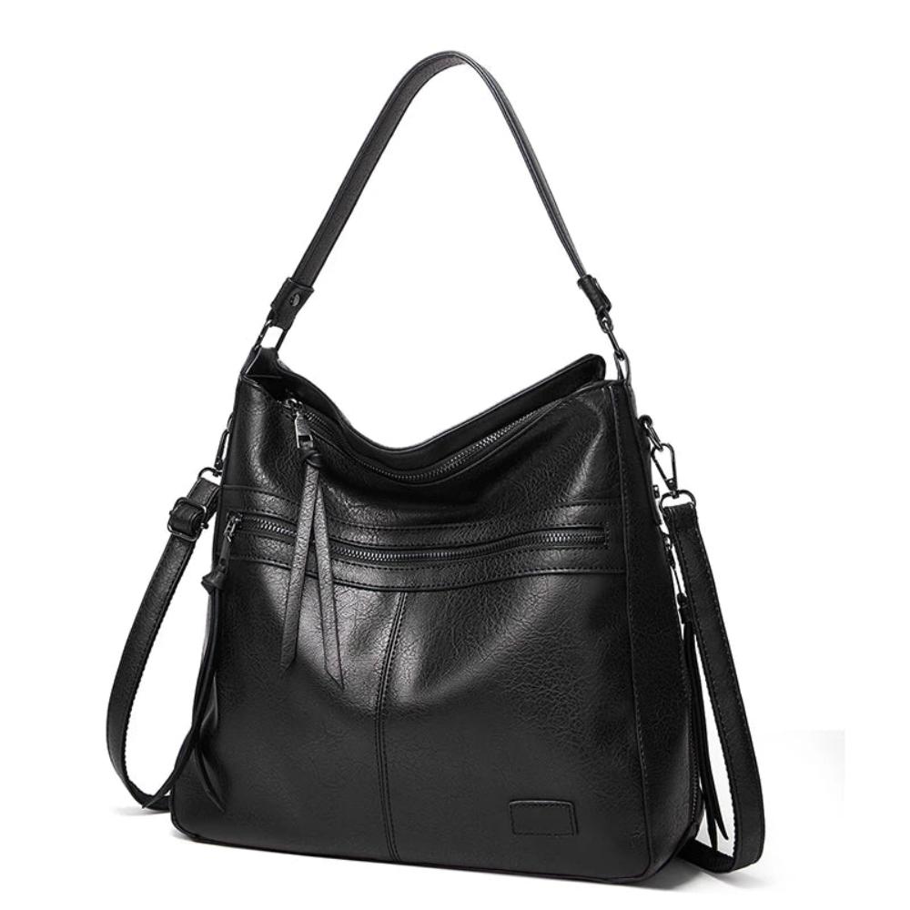 Philippine | Leather Shoulder Bag with Adjustable Strap and Multiple Zippers