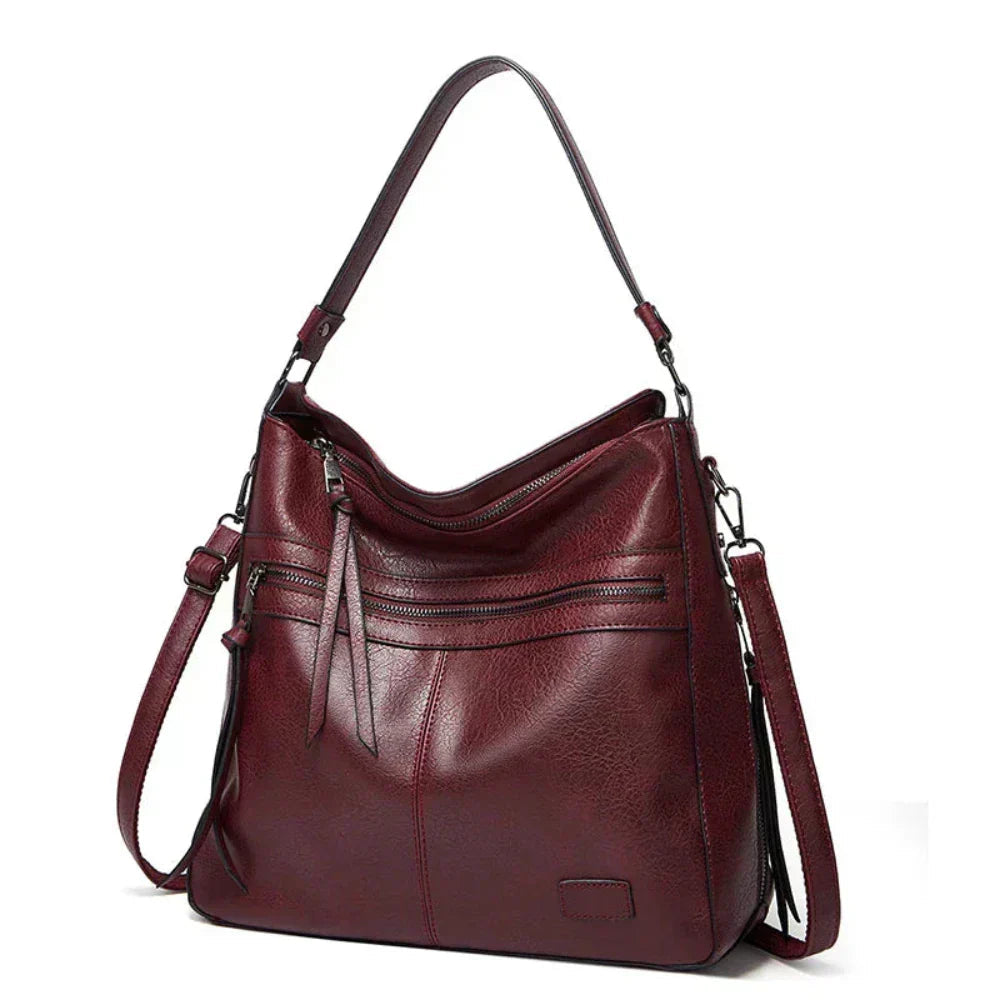 Philippine | Leather Shoulder Bag with Adjustable Strap and Multiple Zippers