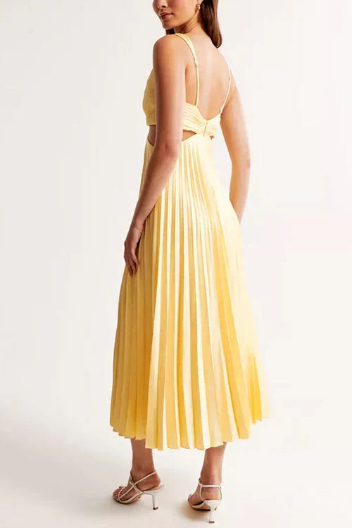 Aerin | Wedding Guest Midi Dress with Cutout Waist and Deep V Neck