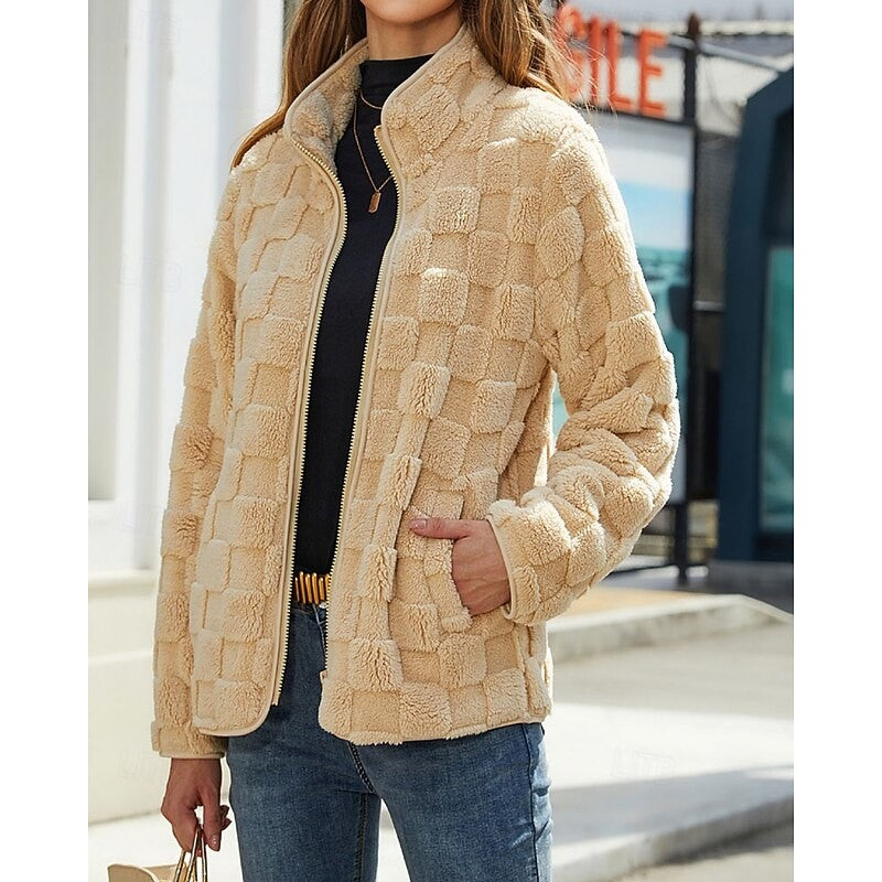 Annika | Women's Textured Stand-Collar Zip Coat