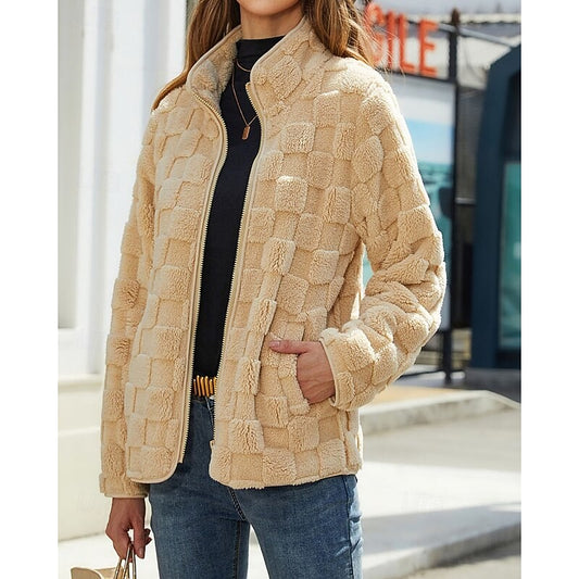 Annika | Women's Textured Stand-Collar Zip Coat