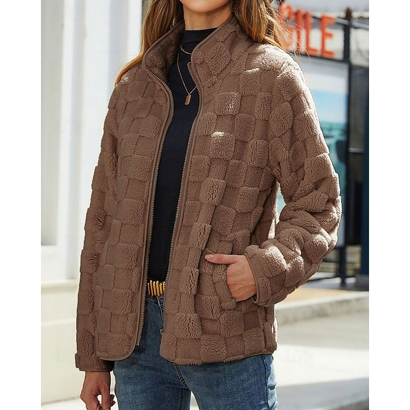Annika | Women's Textured Stand-Collar Zip Coat